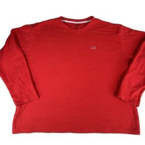 Lacoste Sleepwear Men's Orange-Red Waffle Knit Thermal Long Sleeve Lounge Shirt